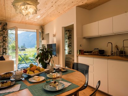 Nature hotel - Preisklasse: €€€ - Das Wohnzimmer mit Kochnische.
Das Wasser kommt frisch und klar aus dem Dachstein Berg. Besser als als Mineralwasser... - THE GREEN LODGE 