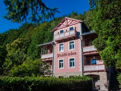 Naturhotel - Auszeichnung / Zertifikat / Partner: ABCERT - das Bio-Hotel Villa Waldfrieden mit 8 Themenzimmern, in denen man eine kleine Weltreise machen kann  - Bio- & Nationalpark-Refugium Schmilka