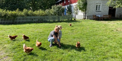 Naturhotel - Müllmanagement: Maßnahmen zur Abfallvermeidung - Schweden - Die Hühner sind auch gern mal draussen. - Sonnenhügelhof (Solberga Gård)