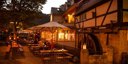 Naturhotel - Auszeichnung / Zertifikat / Partner: ABCERT - Sächsische Schweiz - Unser lauschige Biergarten lädt auch an lauen Sommerabenden zum Verweilen ein - Bio-Pension Forsthaus