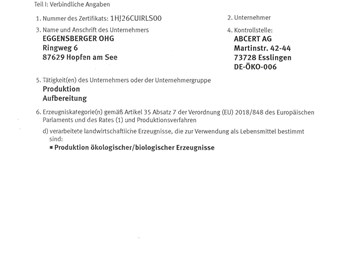 Biohotel Eggensberger Nachweise Zertifikate AB-Cert: DE-ÖKO-006